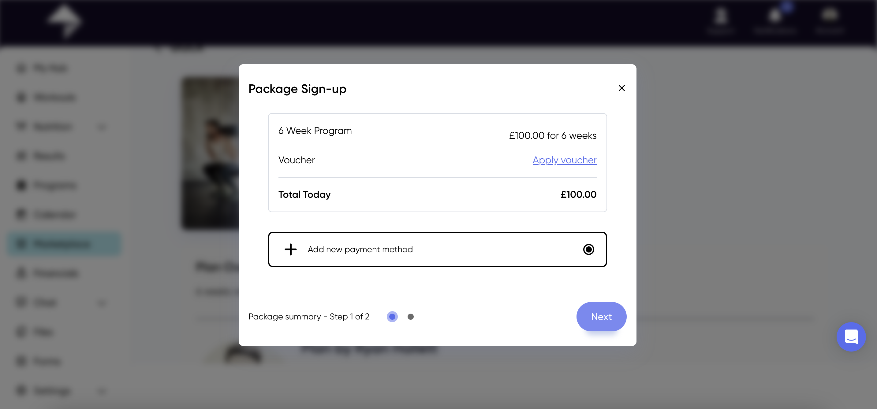 New client package purchase page step 1.png