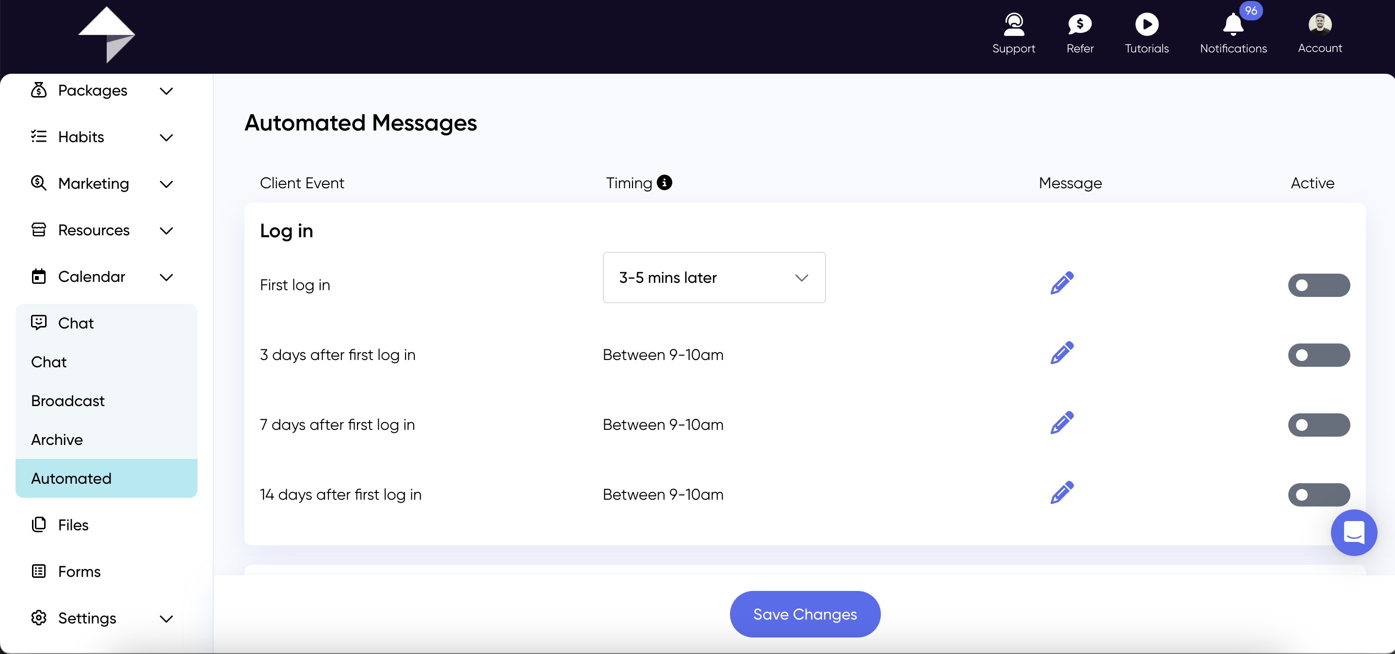 Automated messaging - chat screen
