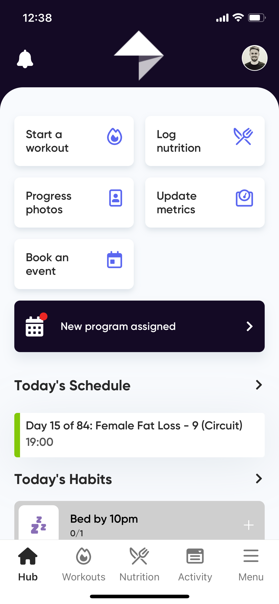 Start a wokrout from a program from todays schedule.PNG