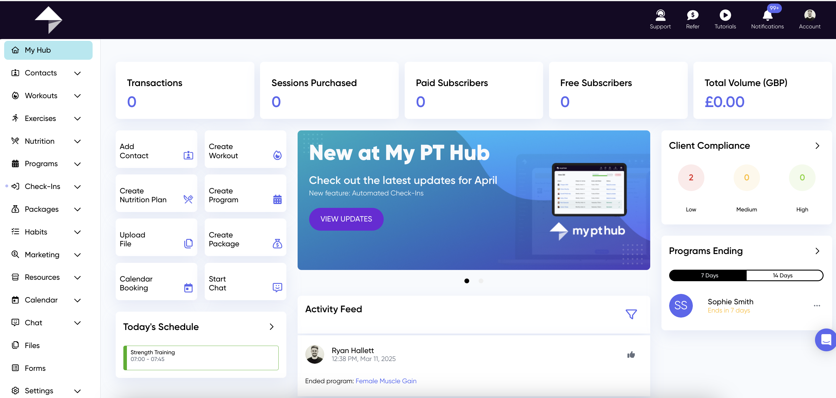 Trainer hub with check ins